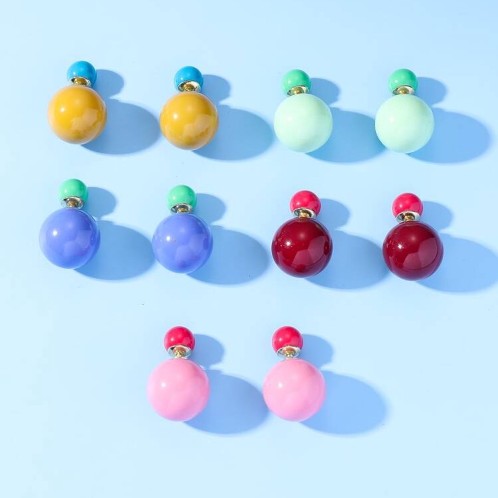 5 pairs Candy-colored Double-sided Pearl Decor Round Earrings Set For Women's.